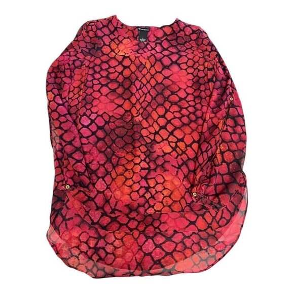 New Direction Womens Slit Sleeve Blouse~Size Small~Red Black Reptile Print L6 12 - Picture 8 of 11